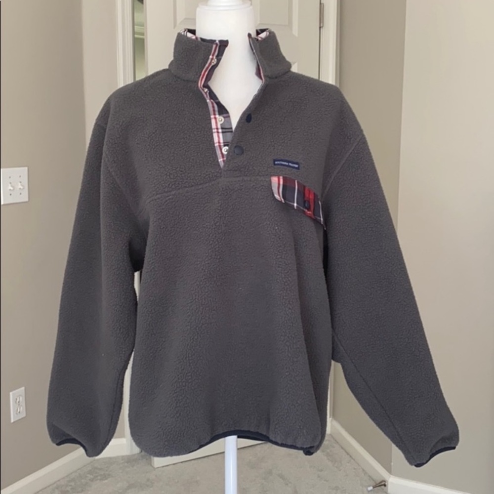 Southern proper gray and plaid fleece all prep pullover